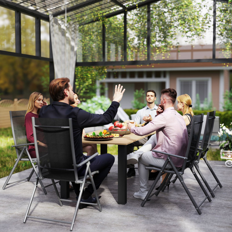 Rectangular Metal Outdoor Patio Table With Umbrella Hole , 150cm cm W 90cm cm D