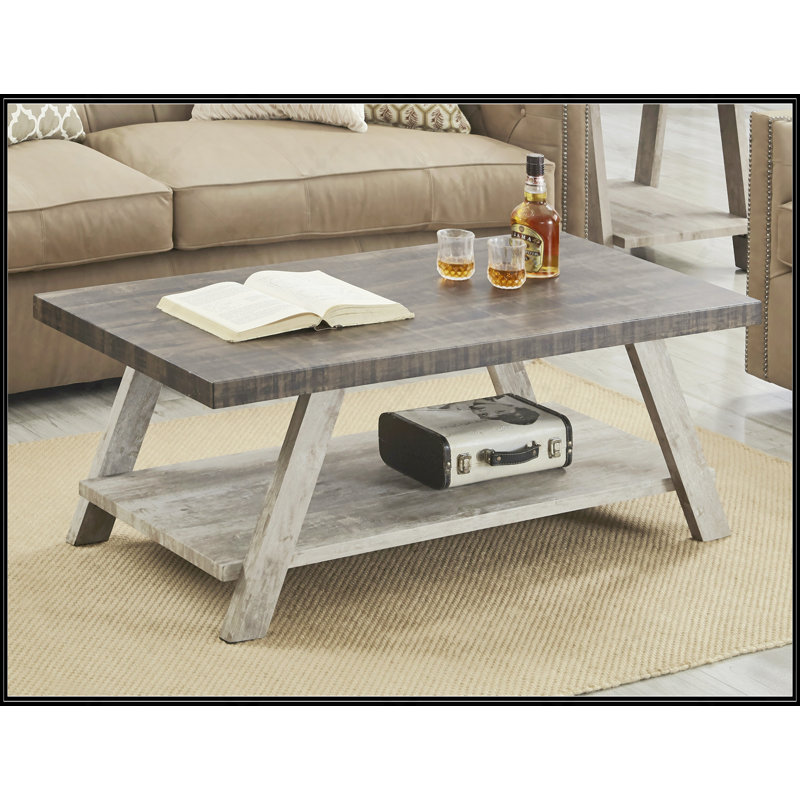 Contemporary Two-Tone Wood Shelf Coffee Table, Dark Gray, Gray