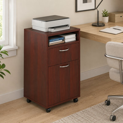 Armoire de rangement mobile avec tiroir et armoire fermée, support d'imprimante avec roulettes, brun
