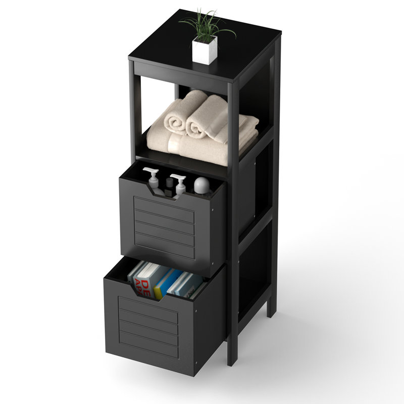 Red Barrel Studio Wooden Floor Cabinet Multifunctional Bathroom Storage Cabinet Side Organizer W/drawer, Black