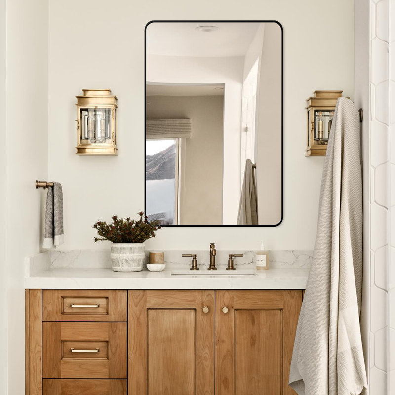 Bathroom Mirror, Brushed Aluminum Alloy Frame Vanity Rounded Rectangle Wall Mirror For Bedroom, Living Room, Hanging Or Leaning Horizontal Or Vertical