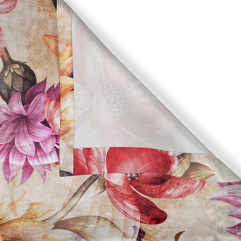Dakota Fields Floral Grommet Curtain Retro Flowers Wild Botany 50" x 54" Peach Fuchsia and Dark Coral, 50" W x 63" L