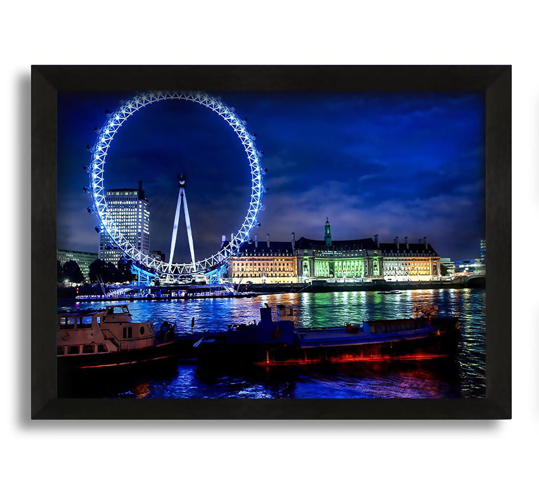 Gerahmtes Leinwandbild Das London Eye in der Nacht