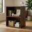 Vitrine moderne à 2 niveaux, capacité de 45 kg, tablette de rangement gain de place pour salon, chambre et bureau, noyer