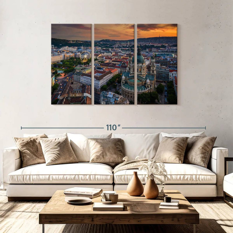 Coucher de soleil à Budapest, H 48 po x l 74 po