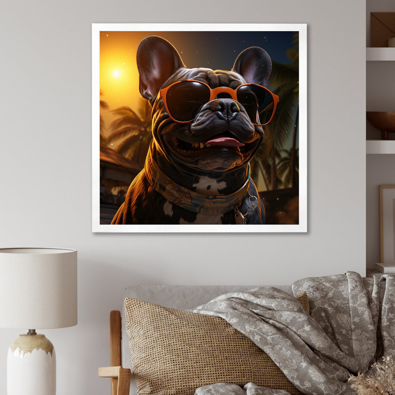 Mignon bouledogue français à Miami II - chien, art mural, Toile tendue, H 36 po x l 36 po x P 1,5 po