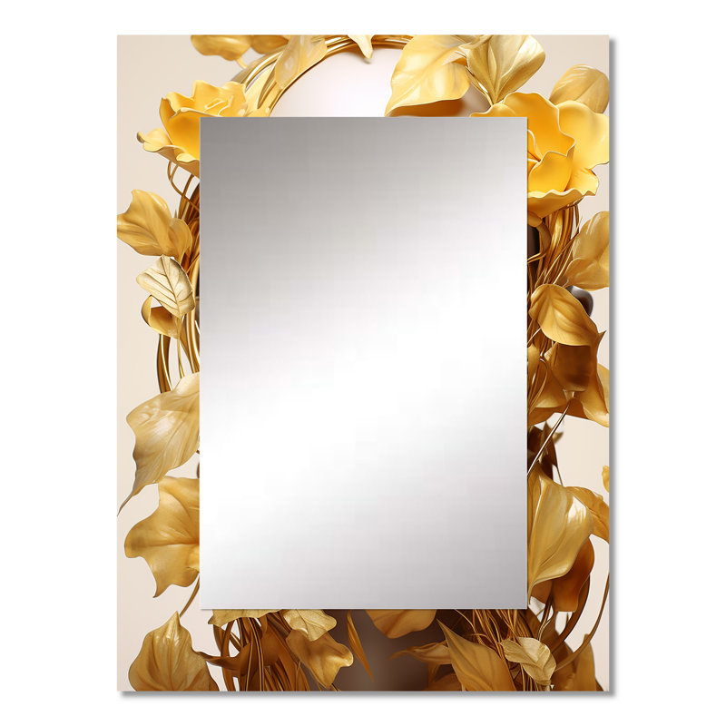 Portrait de femme blanche et dorée avec des feuilles I - miroir mural Fashion, 32 po x 24 po