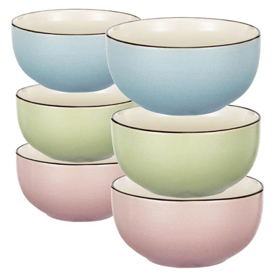 Pastel Notes Bowl - Set of 6 - 5"Dia. x 3" - Green/Blue/Pink