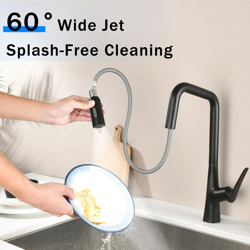 Professional, Matte Black, Kitchen Faucet, 3 Function, 360 , One Touch Switching, 1.5 Gallons Per Minute Maximum Flow Rate, 8.85 Inches Spout Height, 23.6 In Pull-Out Hose, Water Modes, Pull Down