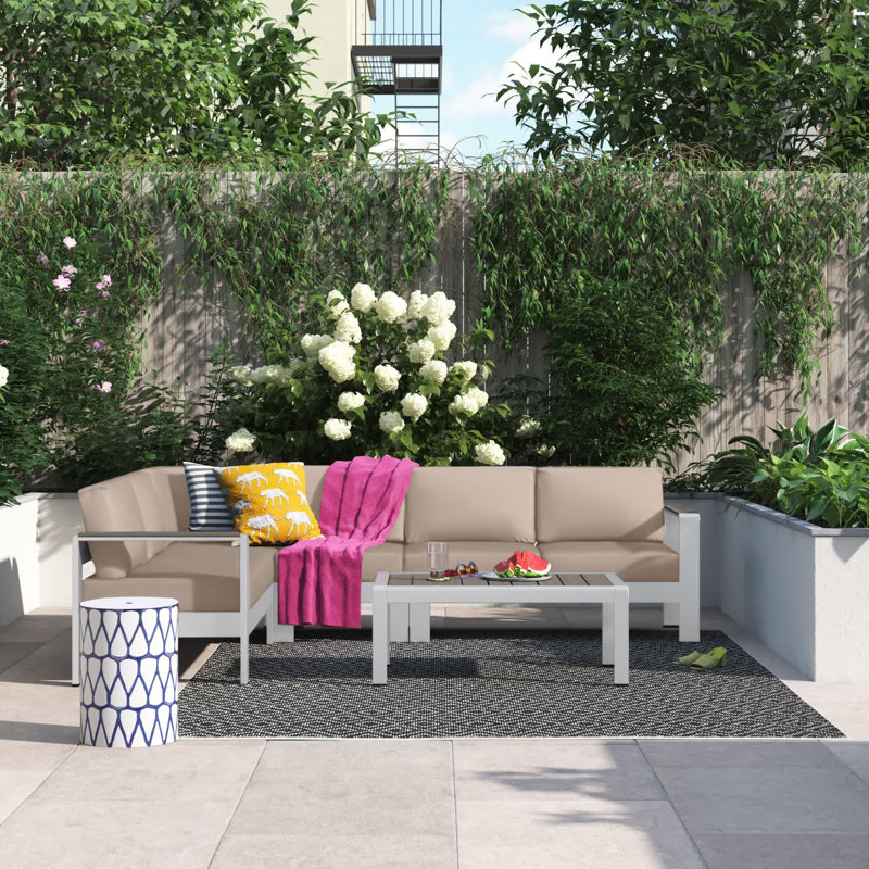 Ensemble de canapé modulaire d'extérieur en aluminium 5 pièces Shore, Beige