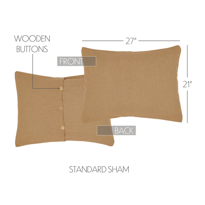 Tan Cotton Burlap Standard Sham with Button Closures