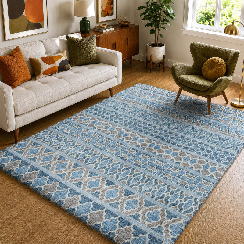 Tapis bohème Dream Shag ADS726 lavable à la machine de qualité supérieure, Ciel, 5 pi x 7 pi 6 po