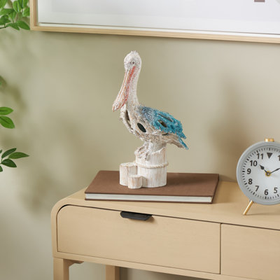 Sculpture Cole and Grey Polystone Textured Pelican avec plumes et blocs ronds