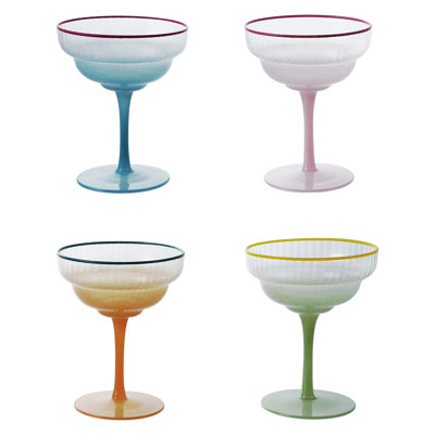 Verre taillé cannelé avec rebord coloré