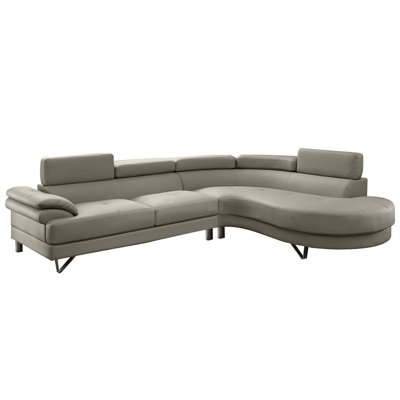 Living Room Furniture Sectional Sofa 2Pc Set  Faux Leather Flip-Up Headrest