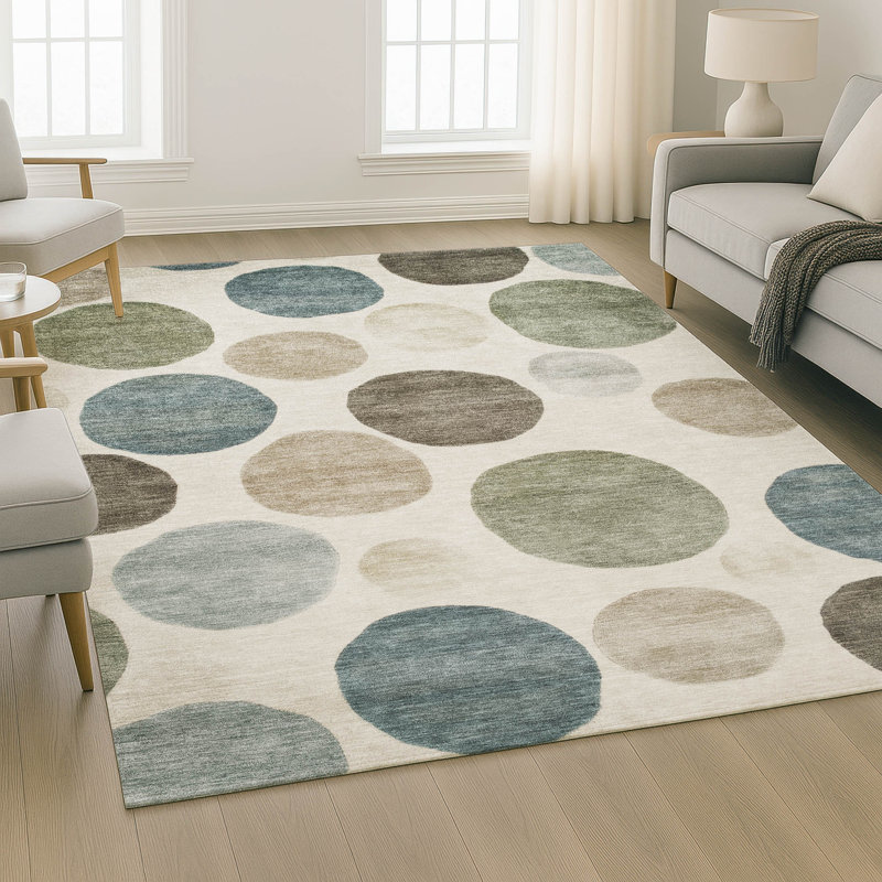 Tapis géométrique de qualité supérieure lavable à la machine Mayfield, Ivoire ivoire, 9 pi x 12 pi