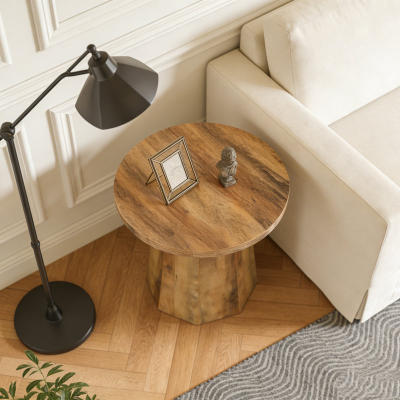 Table d'appoint en bois avec base octogonale, Brun