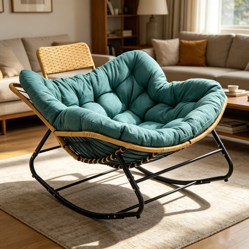 Fauteuil à œufs pour la détente en plein air - Très grand fauteuil à bascule en osier avec coussin épais et coussin en rotin tissé à la main