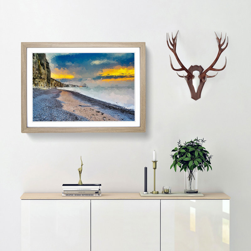 The Cliffs at Normandy in France in Abstract - Picture Frame Graphic Art Print, 62cm H x 87cm W x 2cm D, Oak Framed