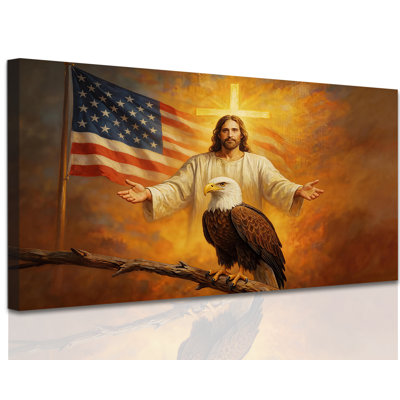  Patriotic Canvas Wall Art Prints, Americana Faith Eagle Painting, Rustic Vintage American Flag Pictures, Serene Farmhouse Artwork Decor for Living Room Office Independence Day, 12x24 inches