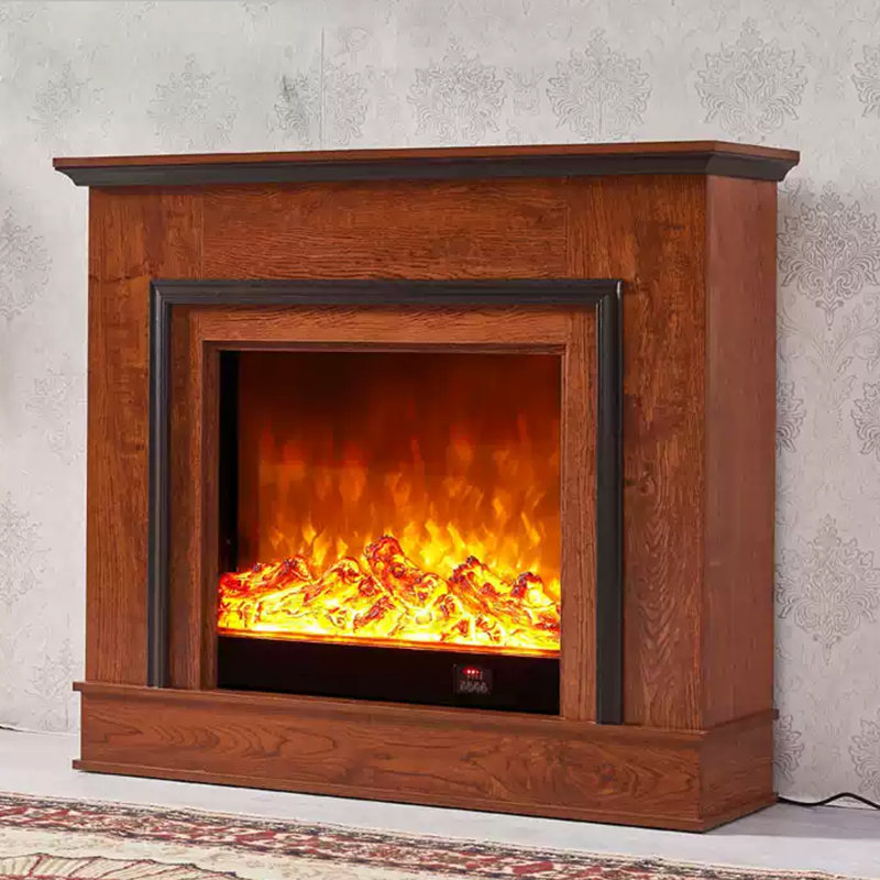 Walnut Solid + Manufactured Wood Freestanding Fireplace