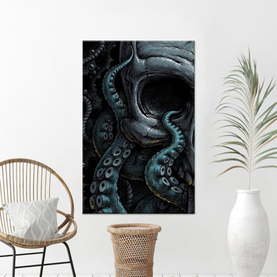 «Modern Horror Octopus Skull», reproduction sur toile: pièce de décor artistique unique, toile tendue 1P