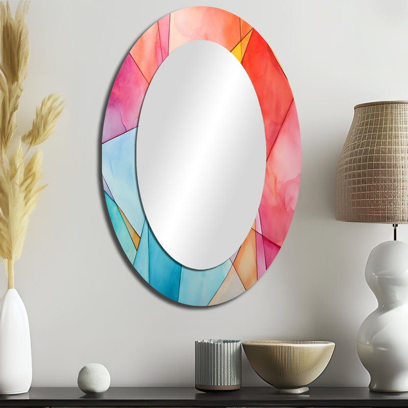Explosion d'encre géométrique de couleur pastel I - Miroir mural moderne ovale, H 36 po x l 24 po