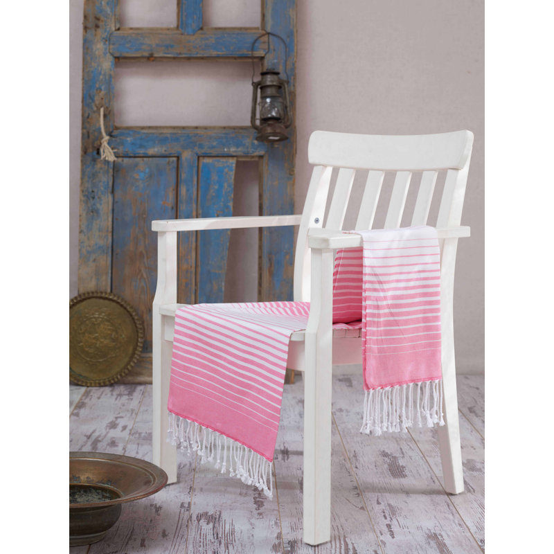 Serviette de plage 100% coton Clery, Rose / blanc