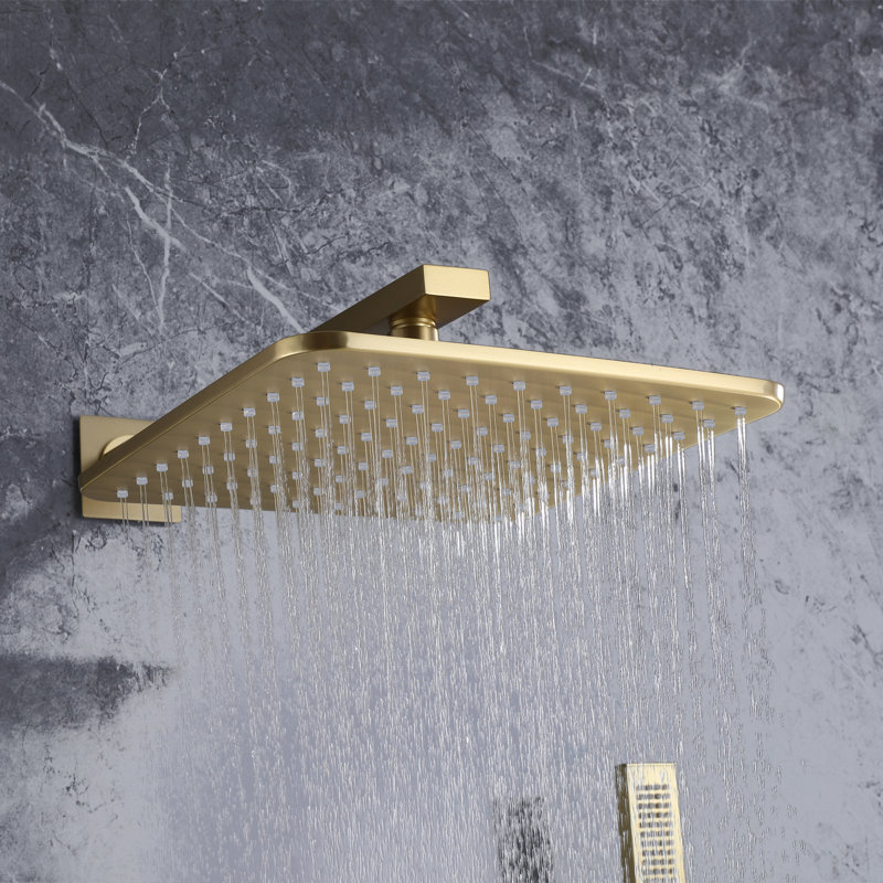 Complete Shower System with Rough in-Valve, Brushed Gold