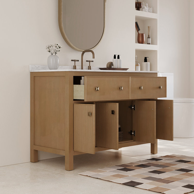 48" Pre-assembled Single Bathroom Vanity with Engineered Marble Top, Soft Closing and Splash Guard