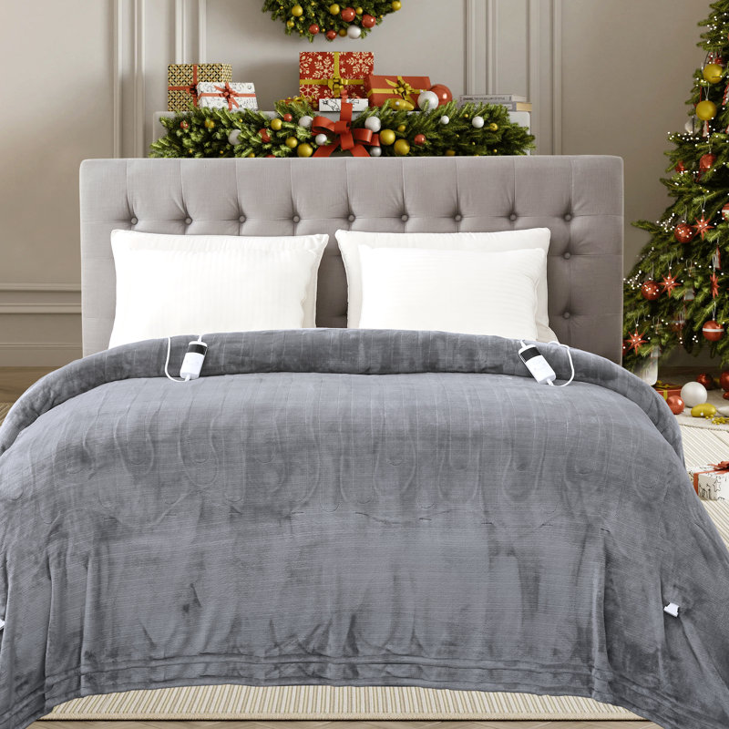 Ultra-Soft Flannel Electric Heated Throw Blanket with 10 Heat Settings & Extra-Long Cord, 84" L x 62" W, Gray