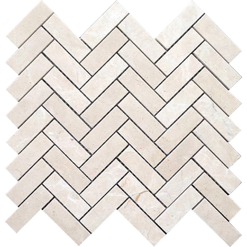 11.9 x 12.8 Crema Marfil Herringbone Polished Marble Mosaic Tile
