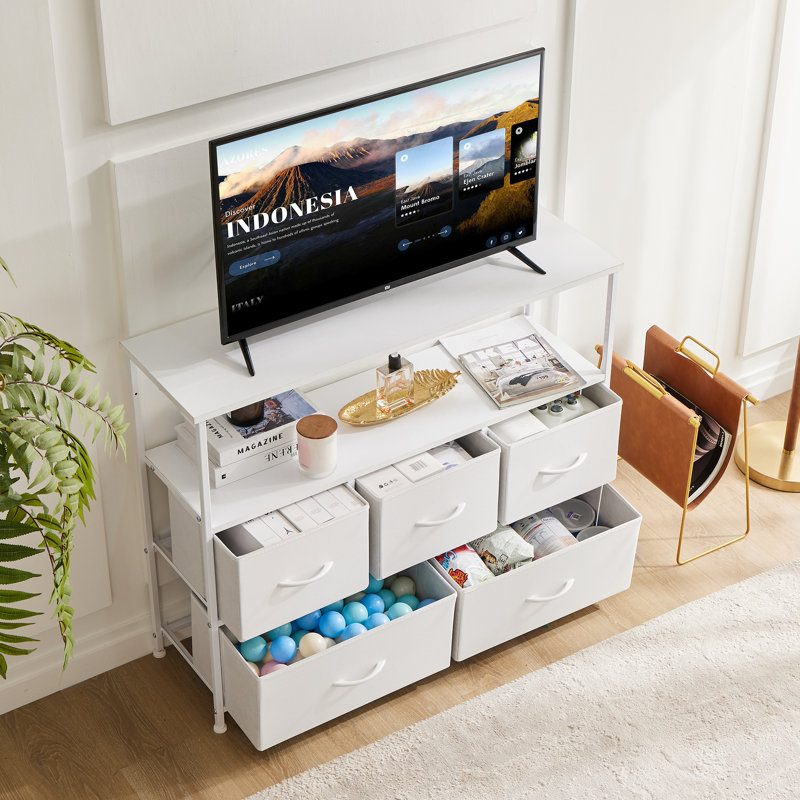 Esma 5 - Drawer 39.4" W Dresser, Fabric Storage, Chest of Drawers for Bedroom With TV Stand, White