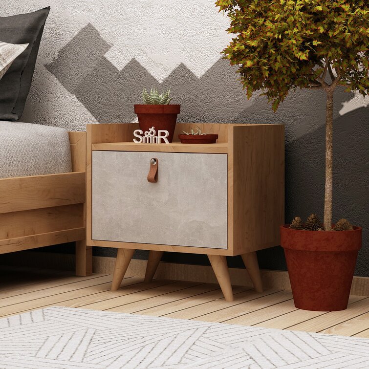 Yair Nightstand in White/Walnut