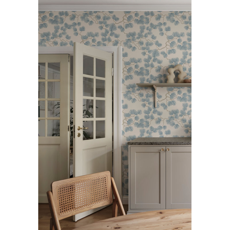 Mons Klint Floral Matte Wallpaper Roll, Misty Blue
