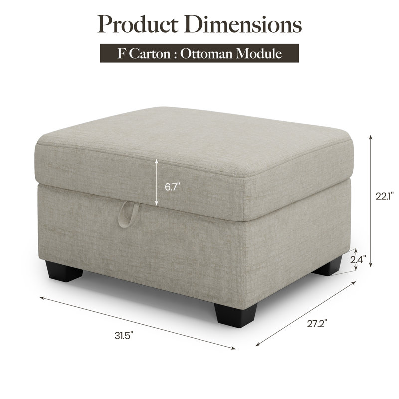 Minimalist Chenille Soft-Upholstered Square Storage Ottoman, Beige