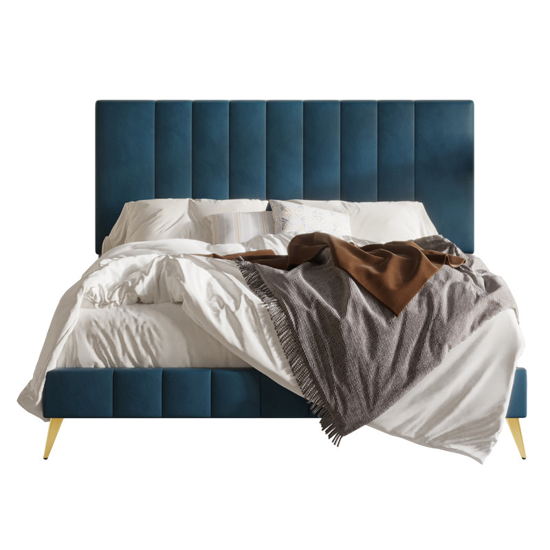 Gorgia Upholstered Panel Bed, Full/Double, Navy Blue