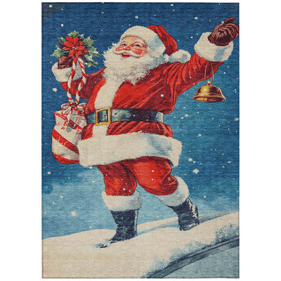 Machine Washable Indoor/Outdoor Santa Claus Xhevrie Blue Rug