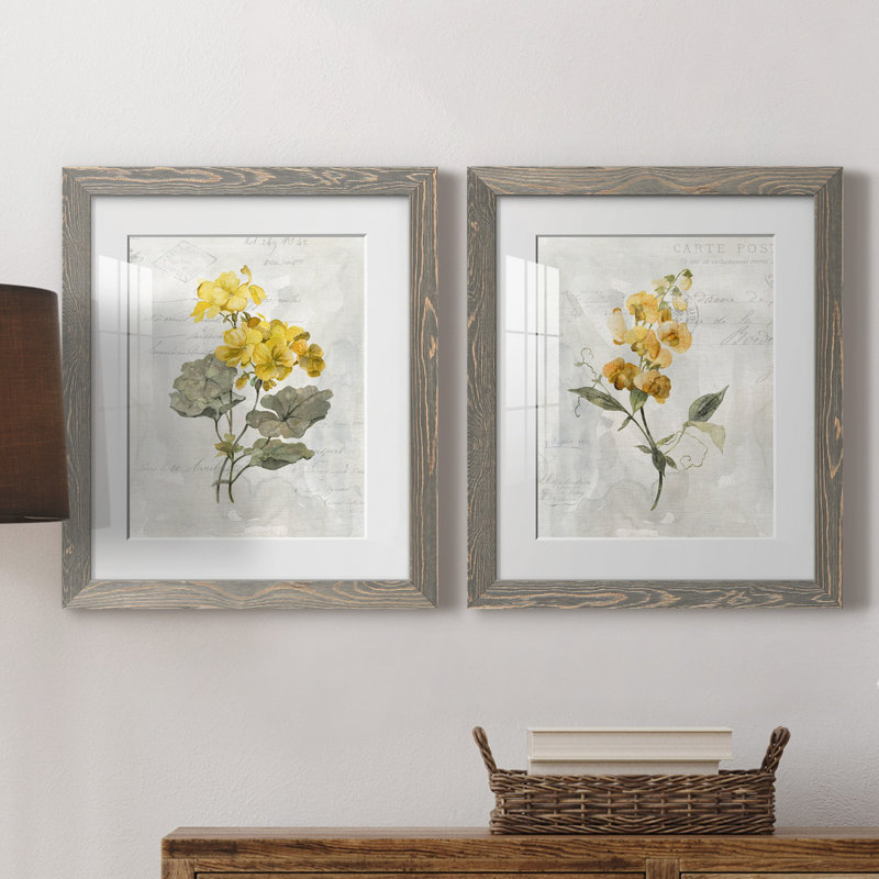 Canari lin géranium - ensemble de 2 reproductions d'art, Cadre en papier gris, Blanc, H 24 po x l 36 po x P 1,5 po