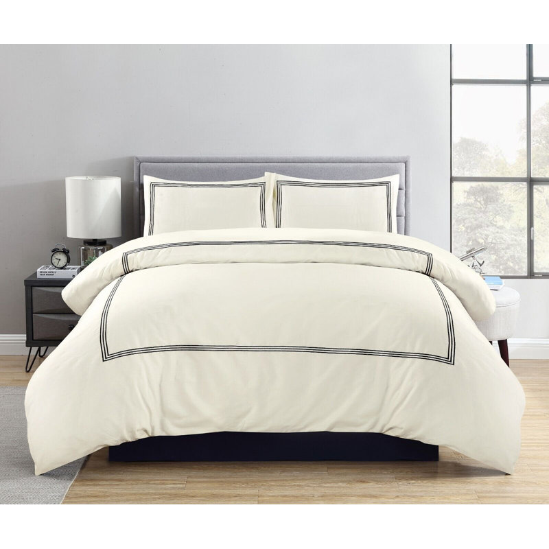 Harmonia Polyester Duvet Cover Set with Pillowcases, Double Duvet Cover + 2 Standard Pillowcases, Cream/Black
