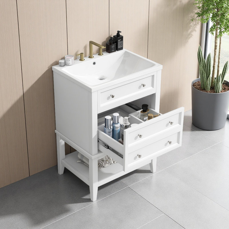 Meuble-lavabo de 24 po avec lavabo, armoire de rangement avec tiroir et tablette ouverte 24 po