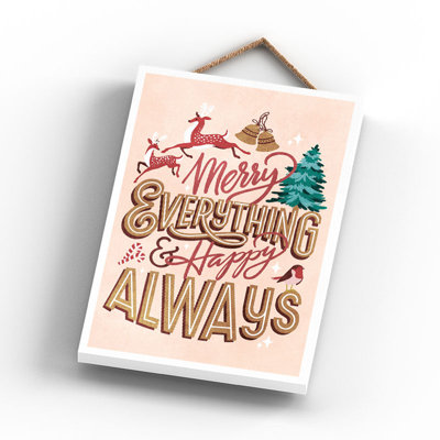 Xmas Merry Everything Happy Always Wooden Plaque