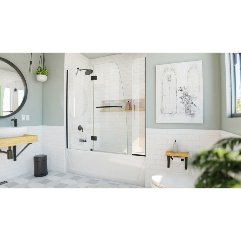 Aqua 56" W x 58" H Hinged Semi-Frameless Tub Door, Matte Black