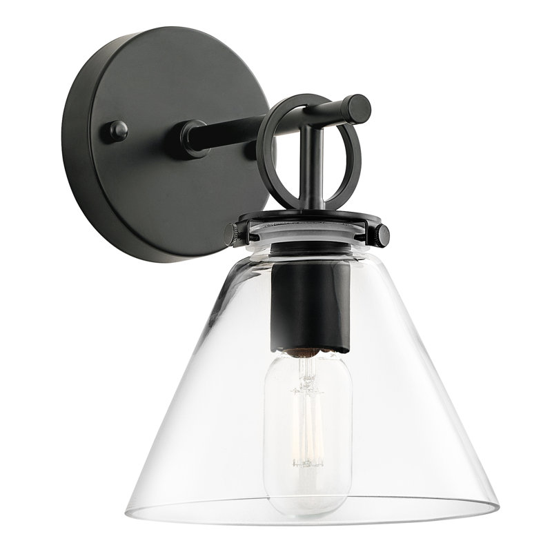Wulfsohn Iron Glass Single Armed Sconce, Matte Black