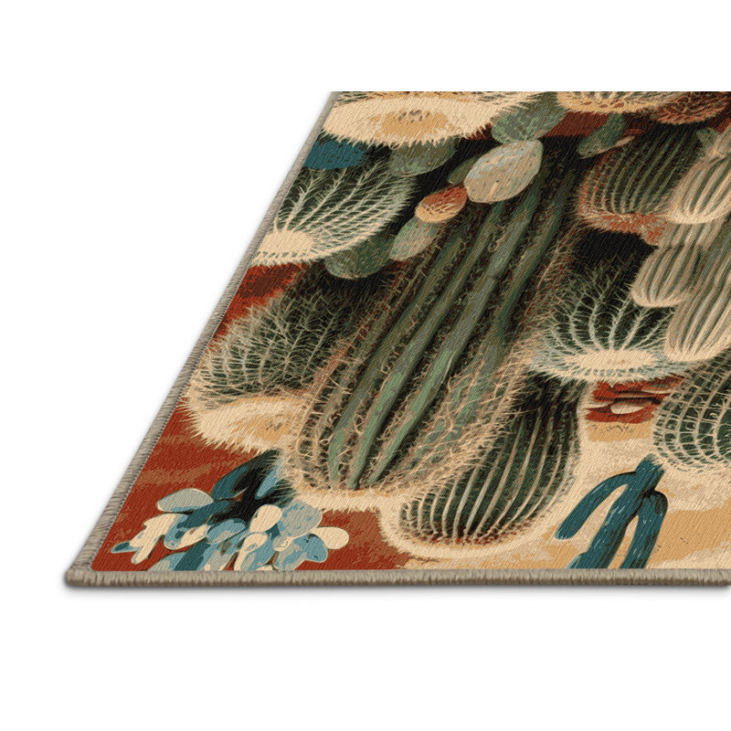 Machine Washable Botanical Brown Area Rug, Rectangle 3' x 5'