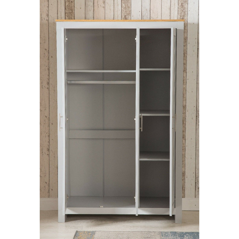 Oloughlin 3 Door Manufactured Wood Wardrobe, Grey