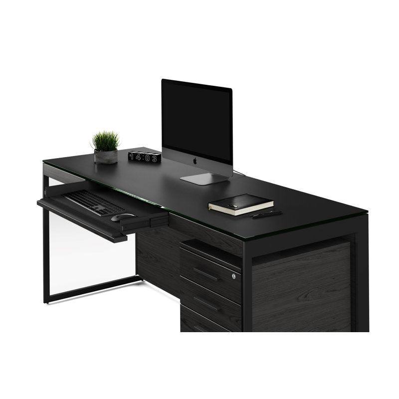 Bureau avec retour Sequel, Bois de frêne teint gris anthracite / noir