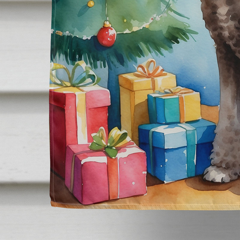Drapeau de Noël maison de renne, Caniche chocolat standard