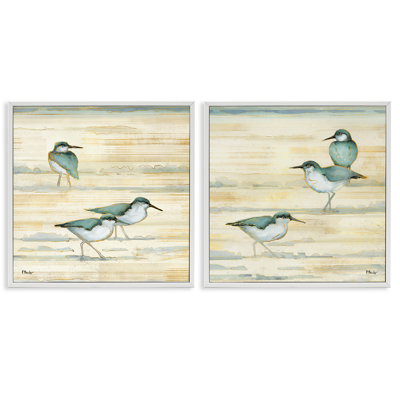«Sandpipers Abstract Water Shoreline» par Paul Brent, ensemble de 2 peintures sur bois