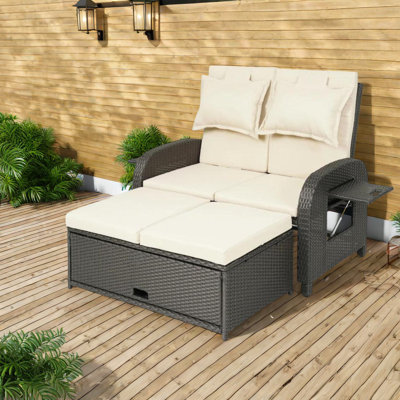 Canapé convertible de patio en rotin avec rangement, structure en acier, extérieur moderne